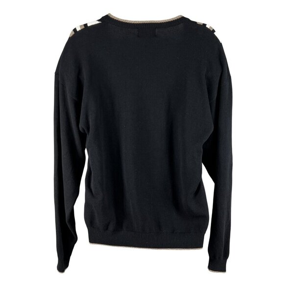 Sansabelt Sport Mens M  V-Neck Black Cotton Sweater Geometric Pattern Timeless - Picture 8 of 14